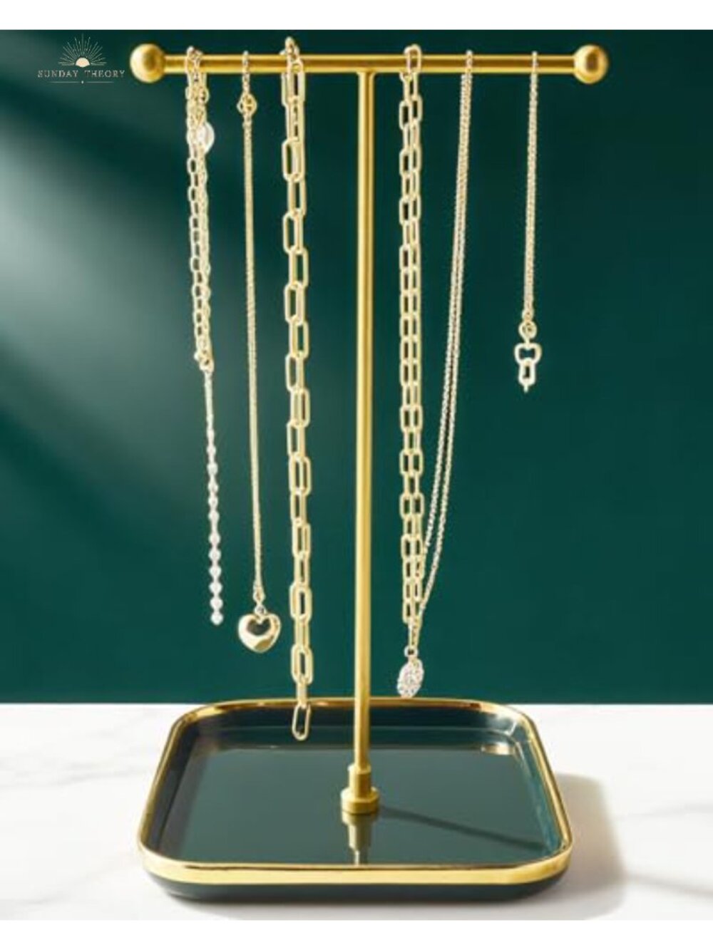 Ceramic Necklace Holder with Gold T-Rack for Women - Jewelry Organizer